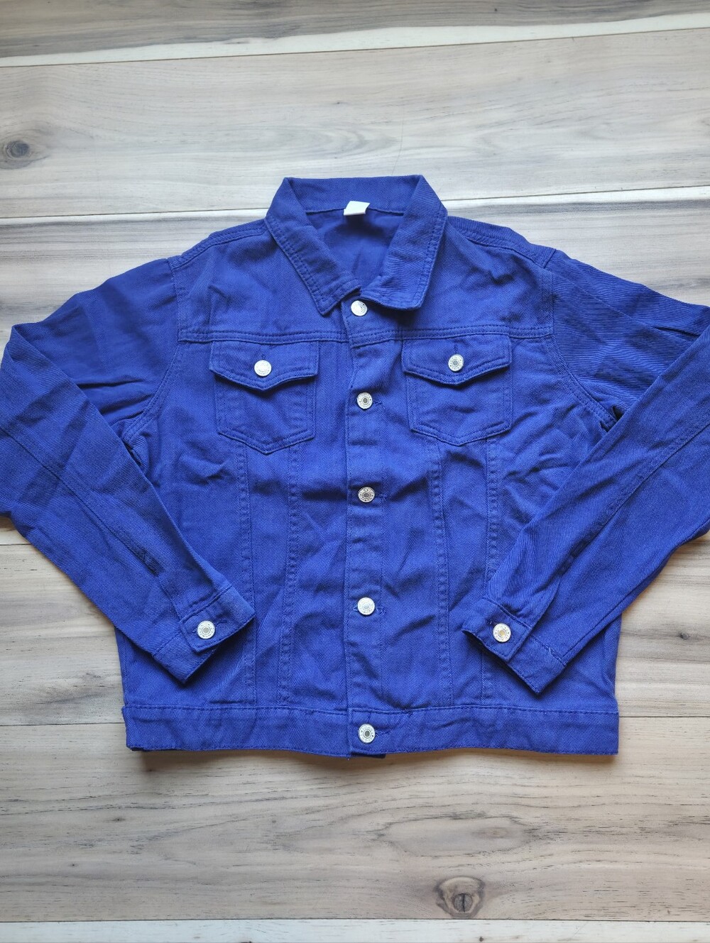 Vintage Jeans Wear Women Royal Blue Denim Jacket Button Up Utility Coat Size M